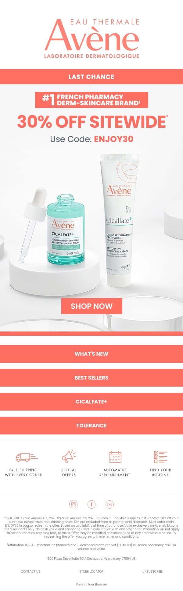 Last Chance! 30% Off ends tonight 🌟 email from Avène screenshot