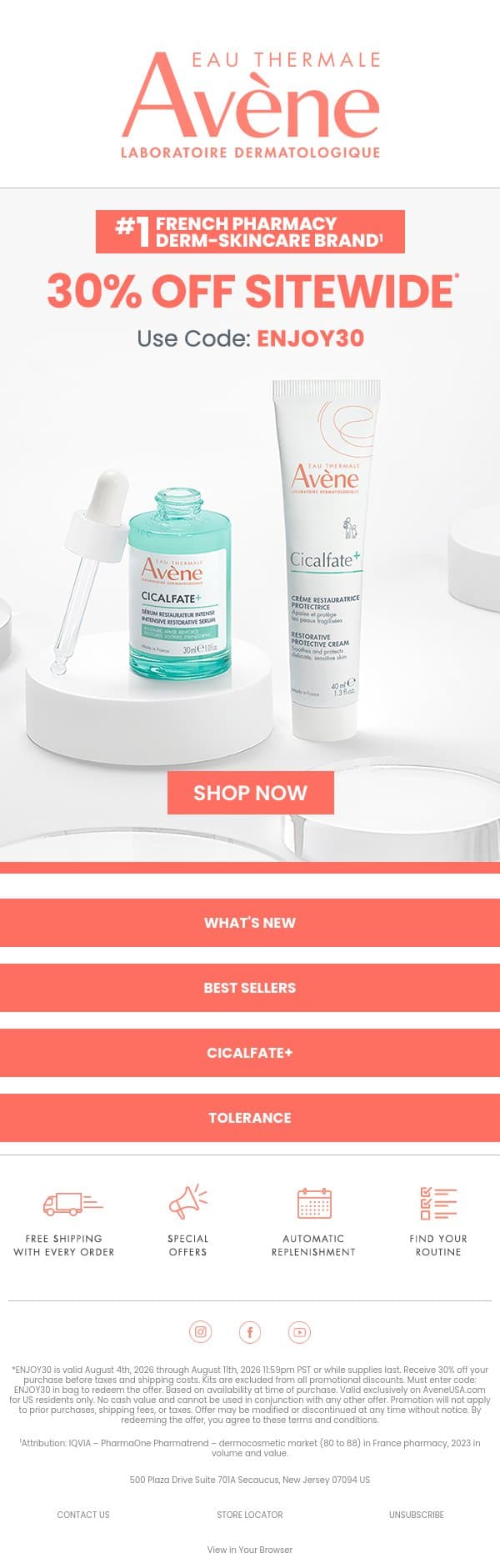 30% Off Sitewide—Starts NOW! email from Avène screenshot