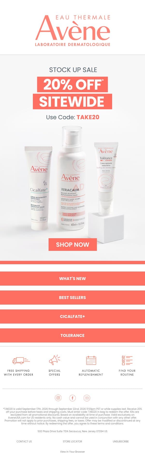 Hurry, 20% off ends tonight! email from Avène screenshot