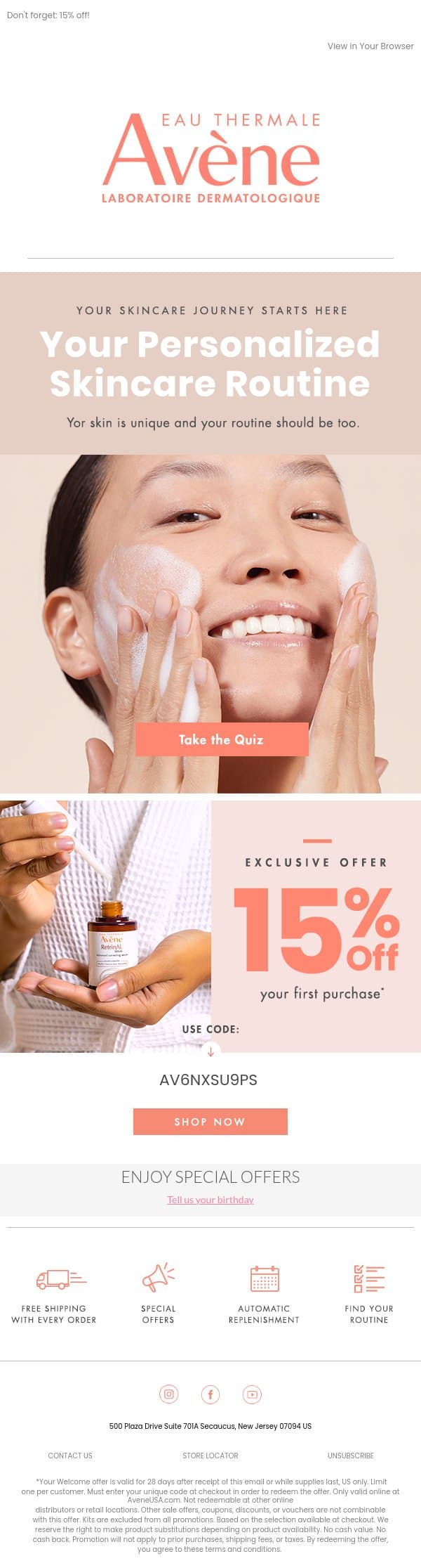 Take the Quiz! Your Customized Skincare Routine email from Avène screenshot