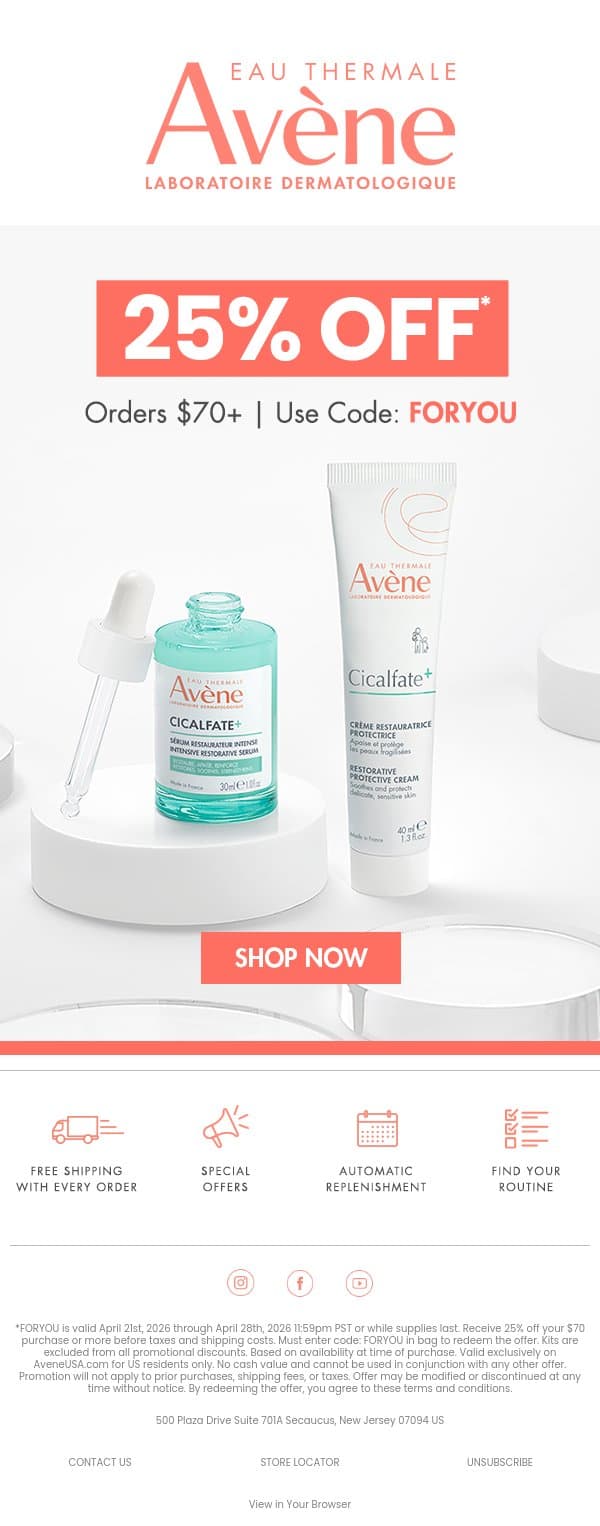 Psst.. Unlock 25% Off Before It’s Gone email from Avène screenshot