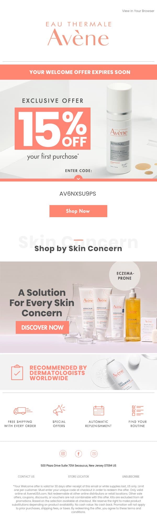 Hurry! Your Welcome Offer Expires Soon email from Avène screenshot