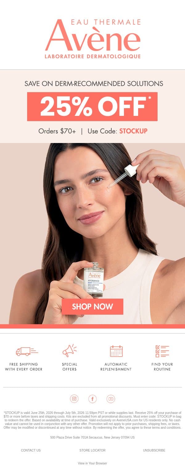 Save 25% on your derm-recommended MVPs email from Avène screenshot