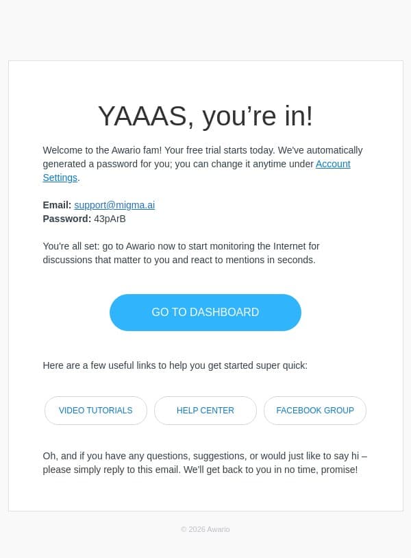 Welcome to Awario! email from Awario screenshot