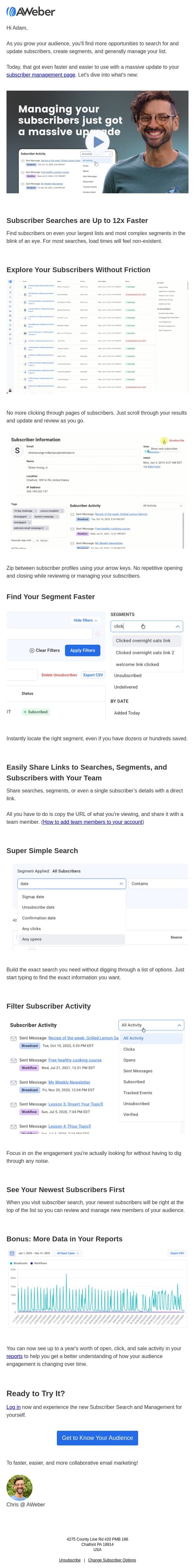 Managing your subscribers just got a whole lot faster email from AWeber screenshot