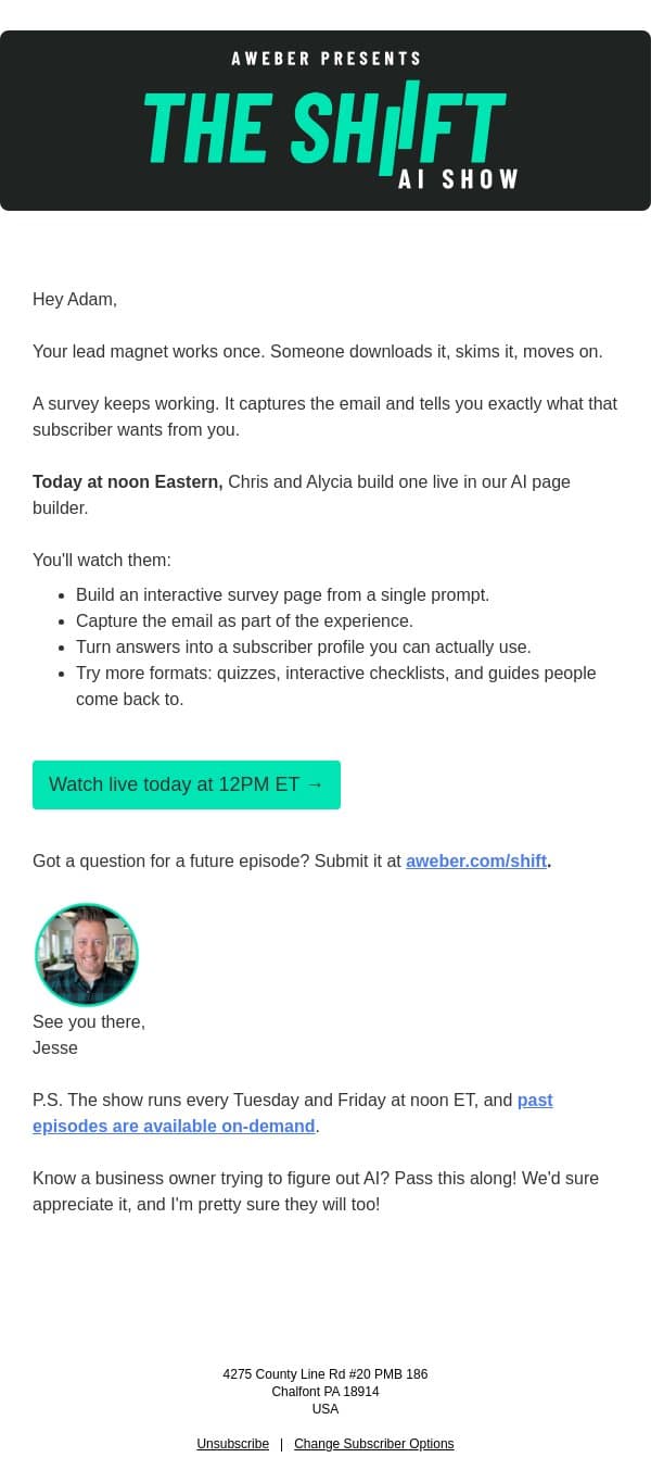 Ditch the PDF. Build this instead. email from AWeber screenshot