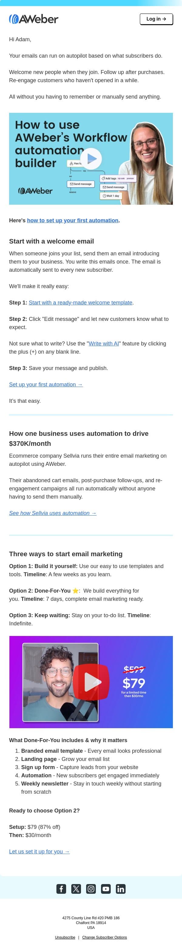 Automate your email marketing. And save hours every week. email from AWeber screenshot