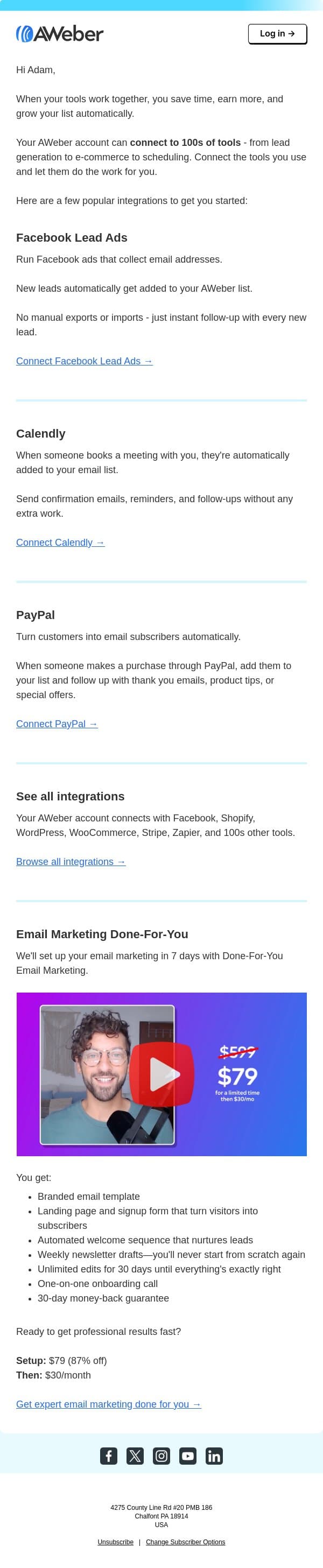 Connect with 100s of your favorite apps email from AWeber screenshot