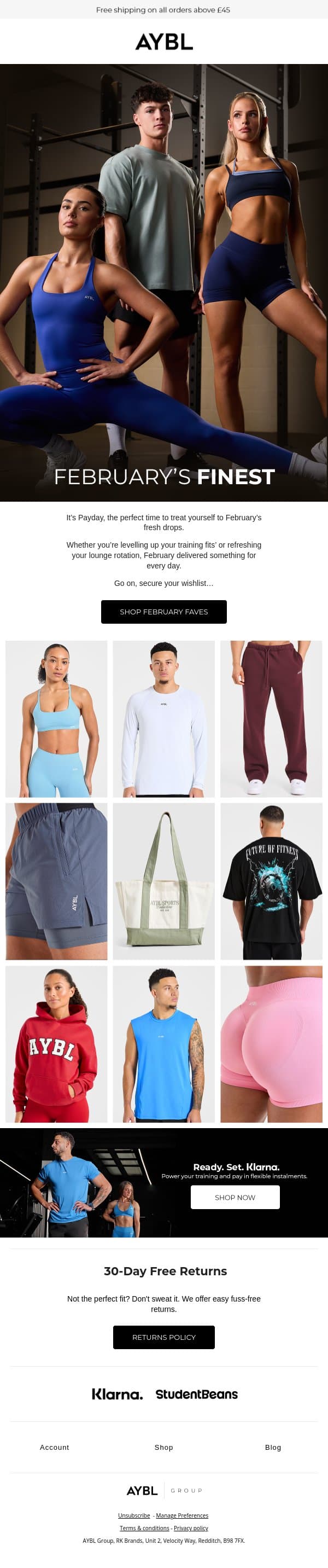 Your Payday Pick-Me-Ups, Sorted. email from AYBL screenshot
