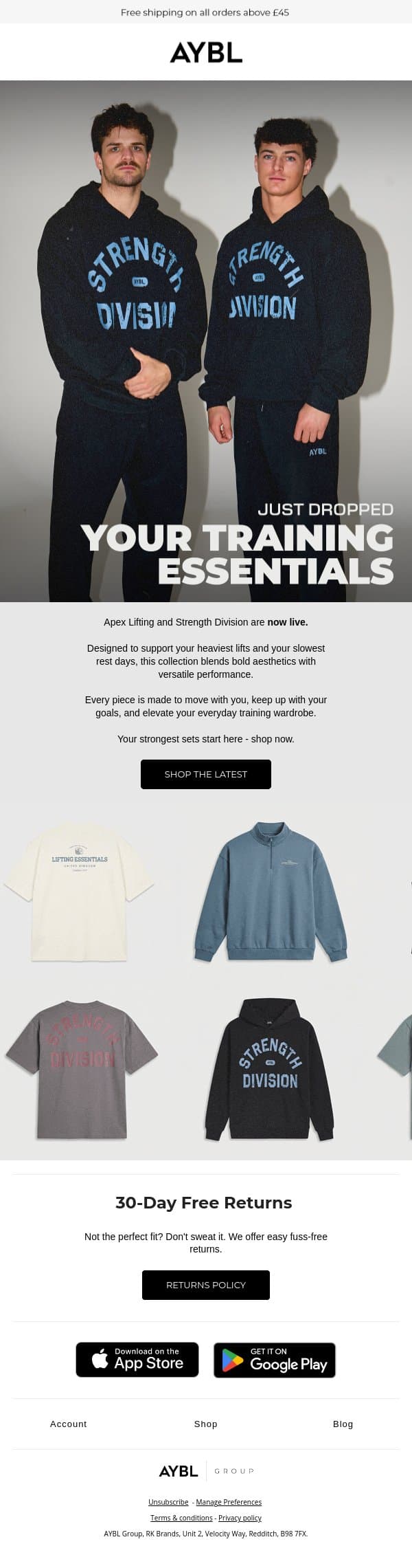 Your training essentials just dropped email from AYBL screenshot