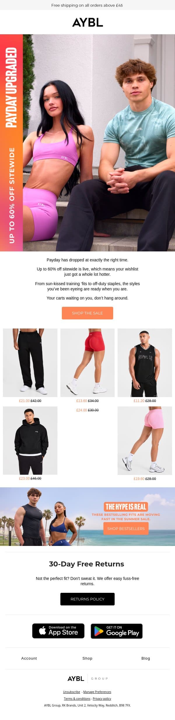 Payday just met the Summer sale 🤩 email from AYBL screenshot