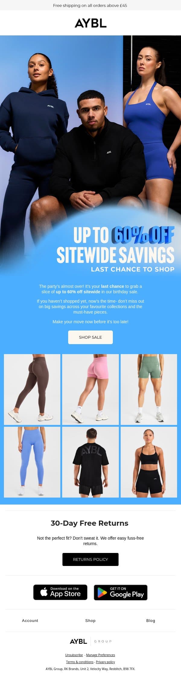 Last chance | Up to 60% off sitewide 🍰 email from AYBL screenshot