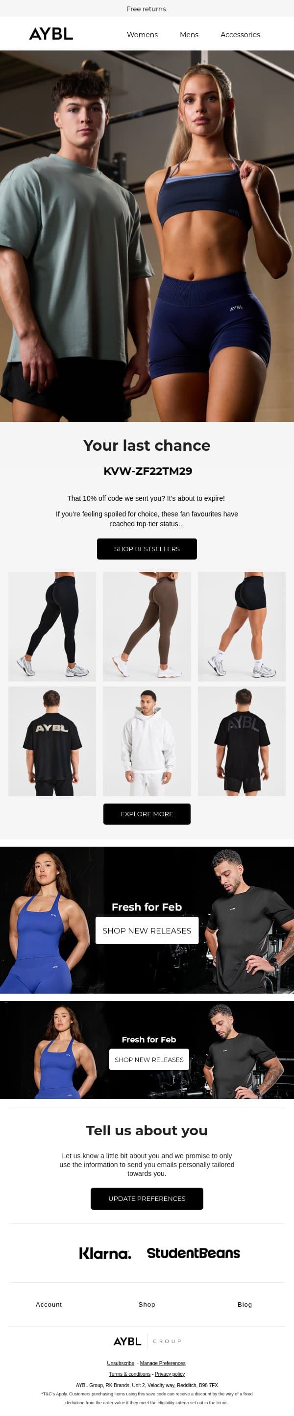 Your code expires soon! 🚨 email from AYBL screenshot