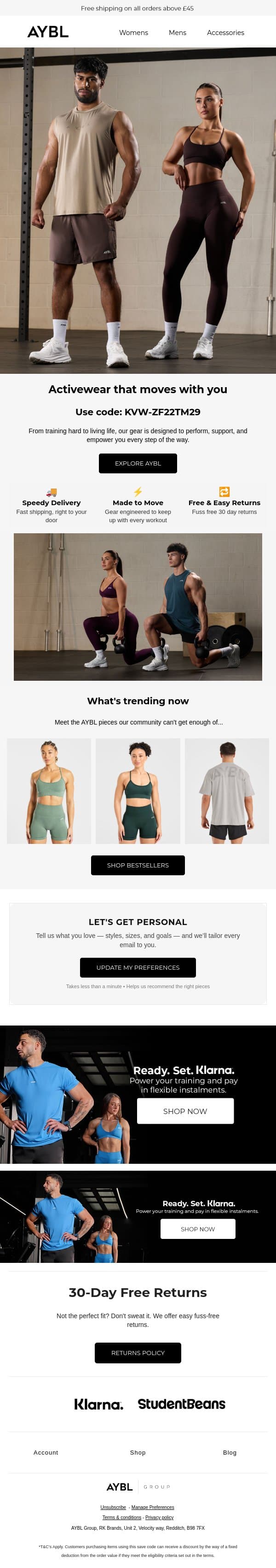 The staples you need - and with 10% off 👀 email from AYBL screenshot