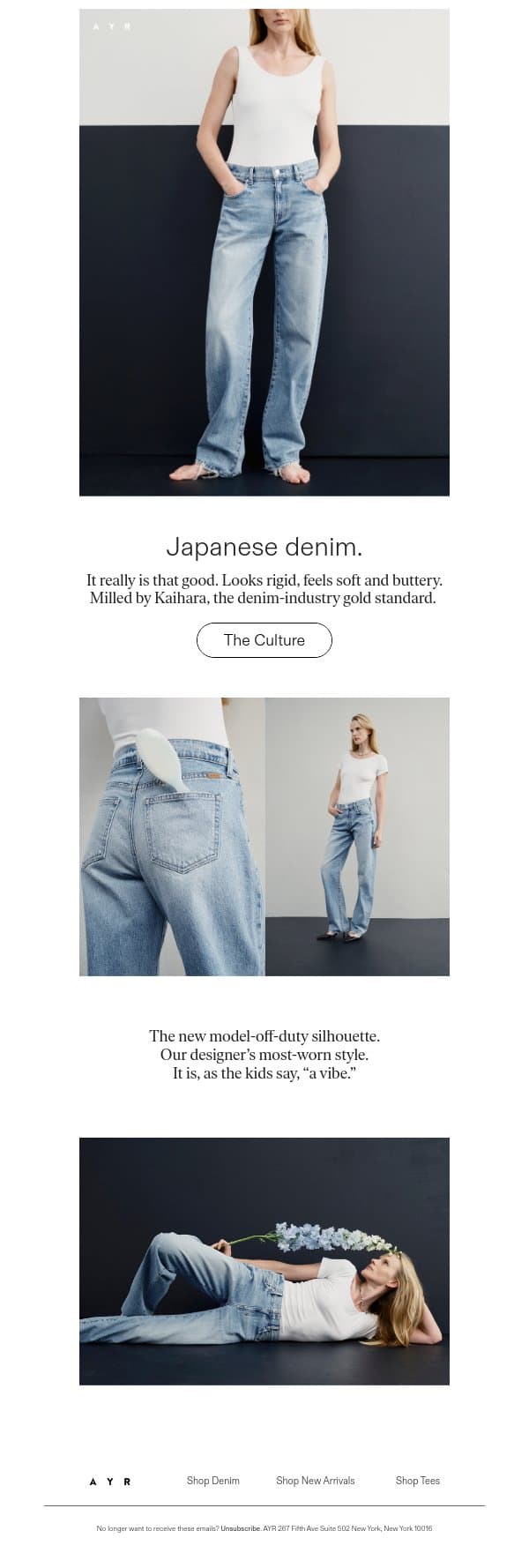our designer’s most-worn jean email from AYR screenshot