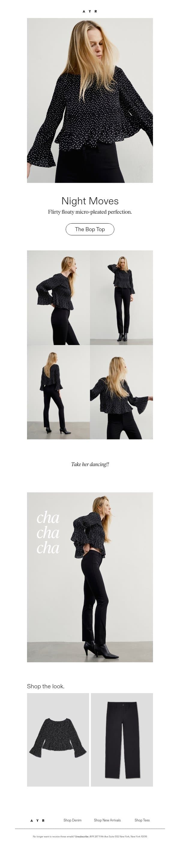 TAKE HER DANCING email from AYR screenshot