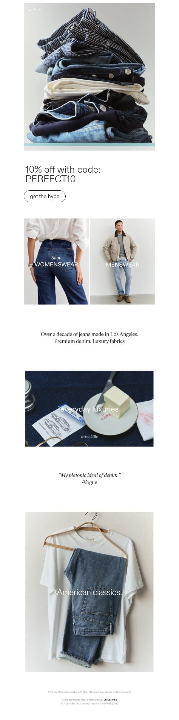 10% off, last chance email from AYR screenshot