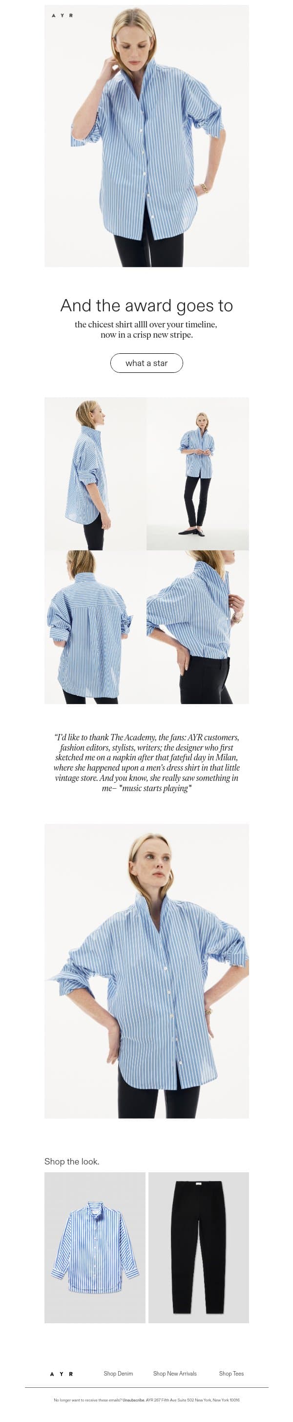 A STAR IS BORN email from AYR screenshot