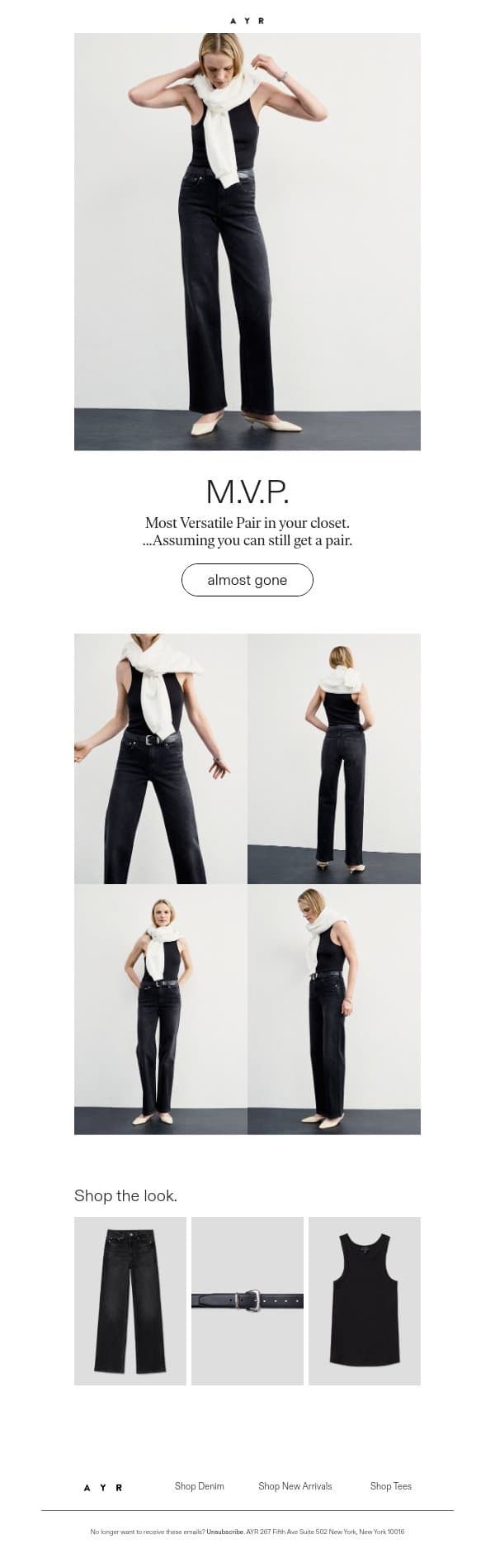 the best black jean email from AYR screenshot