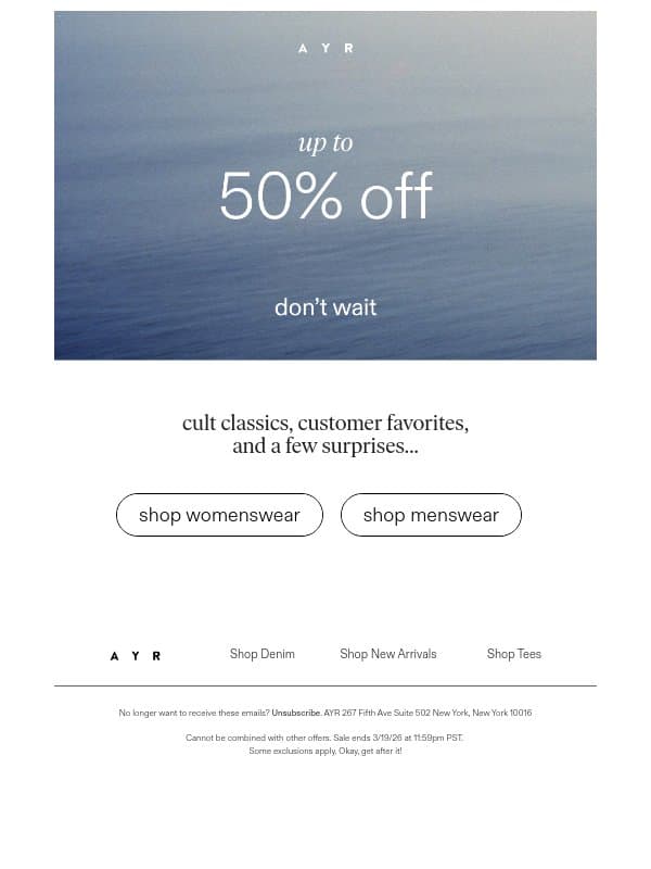 flash sale⚡starts now email from AYR screenshot