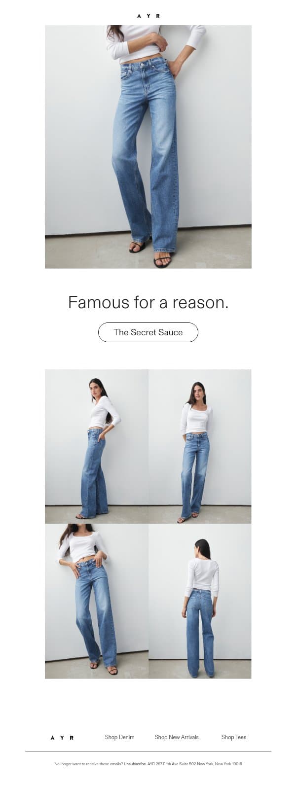 our #1 best-selling jean ever is back email from AYR screenshot