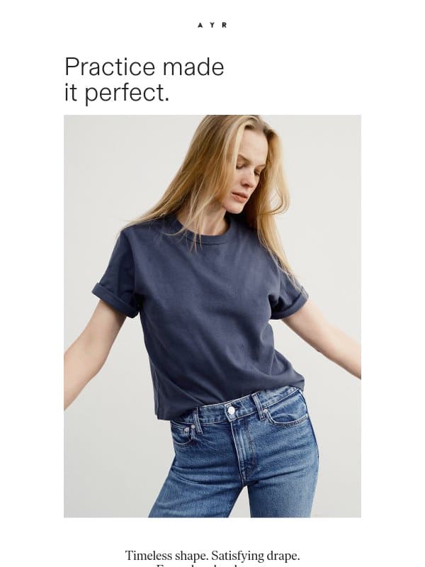the perfect tee, now in navy email from AYR