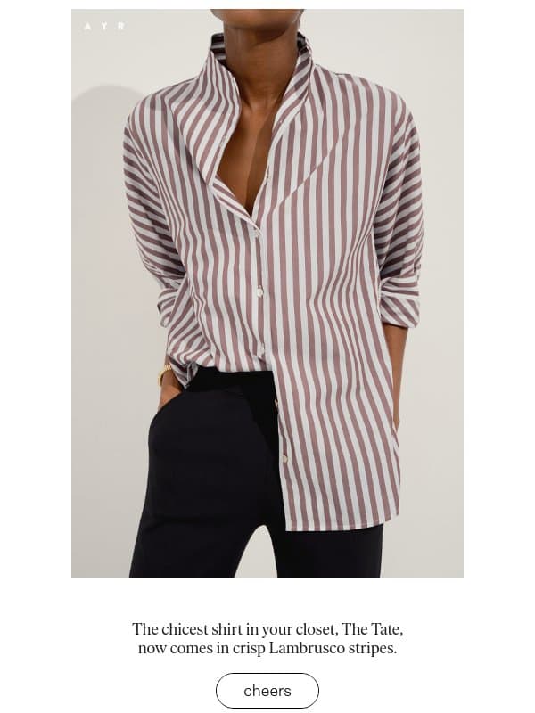 *the* sold-out shirt in a crisp new stripe email from AYR