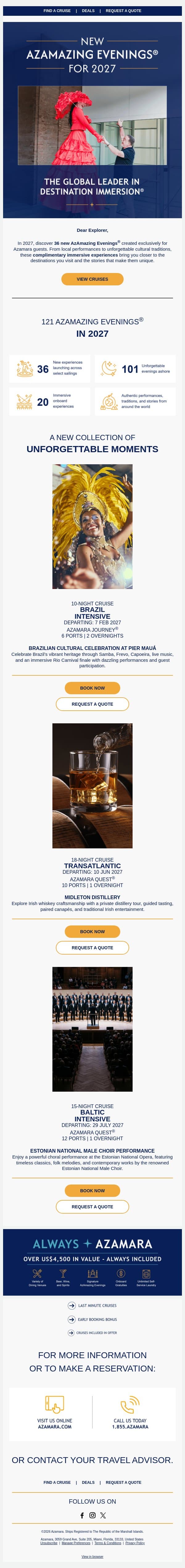 Introducing New AzAmazing Evenings® for 2027 email from Azamara screenshot