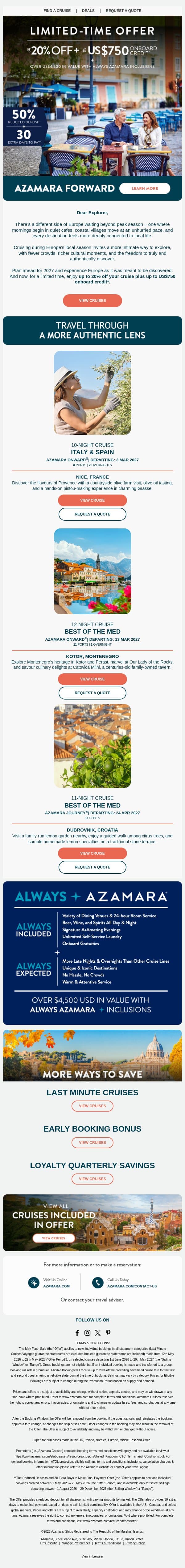 A Different Side of Europe Awaits email from Azamara screenshot