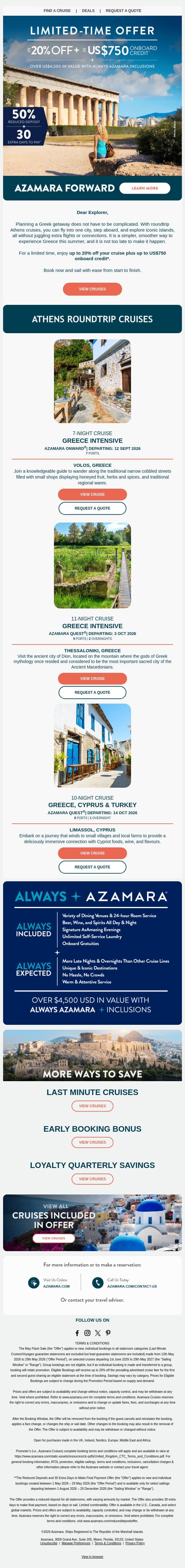Greece Just Got Easier to Reach email from Azamara screenshot