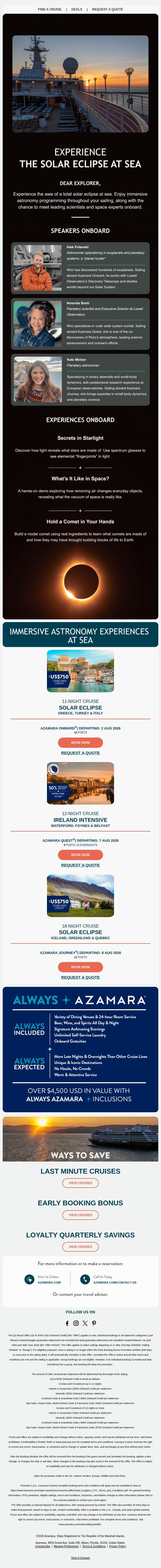 We Know the Best Spot to See the Solar Eclipse... email from Azamara screenshot