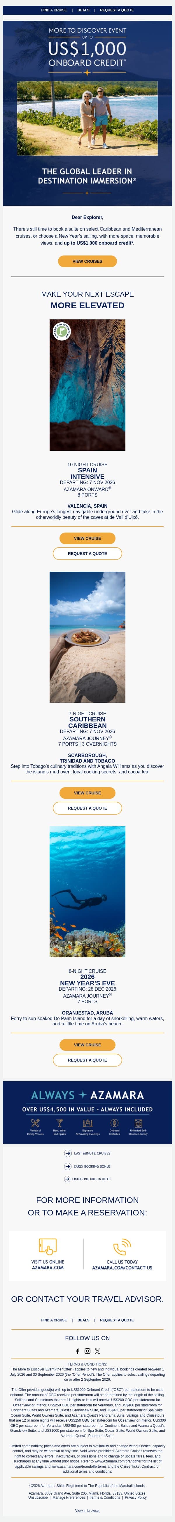 A Suite Upgrade, Just in Time email from Azamara screenshot