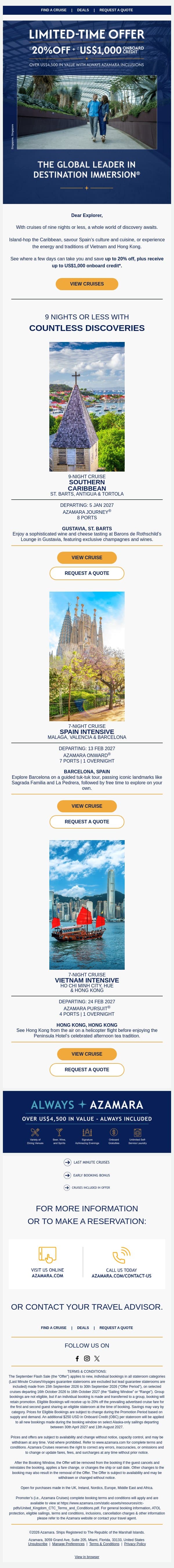 What Could You Discover in 9 Nights or Less? email from Azamara screenshot