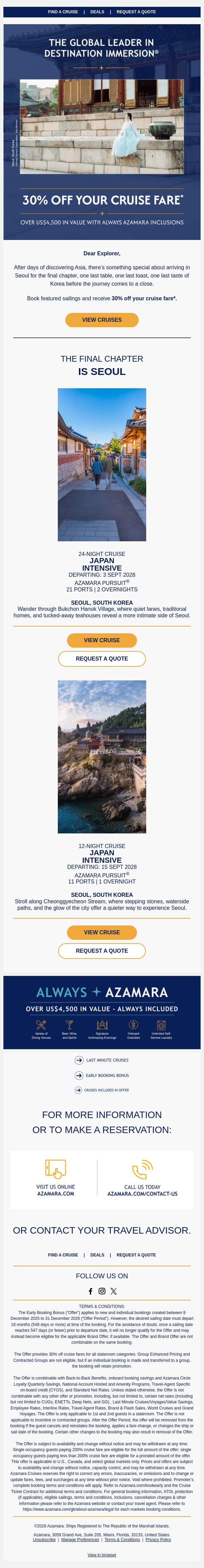 Cruise to South Korea: Save Seoul for Last email from Azamara screenshot