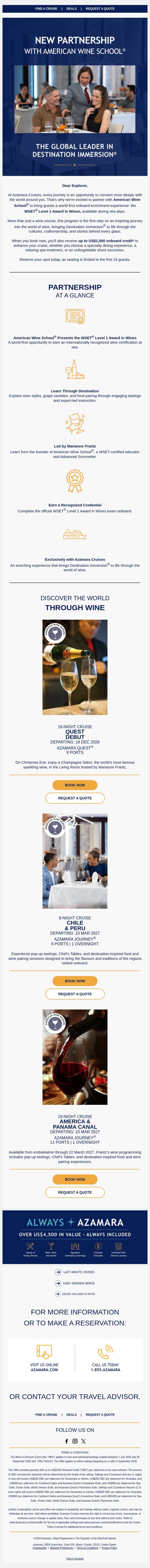 Introducing an Exciting New Partnership with American Wine School® email from Azamara screenshot
