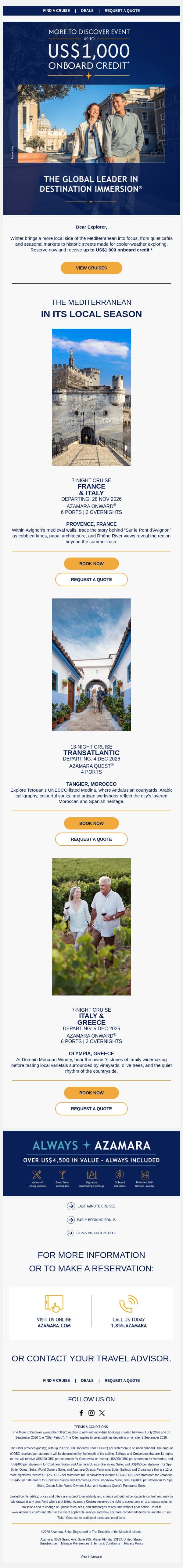 The Med Beyond the Summer Rush email from Azamara screenshot