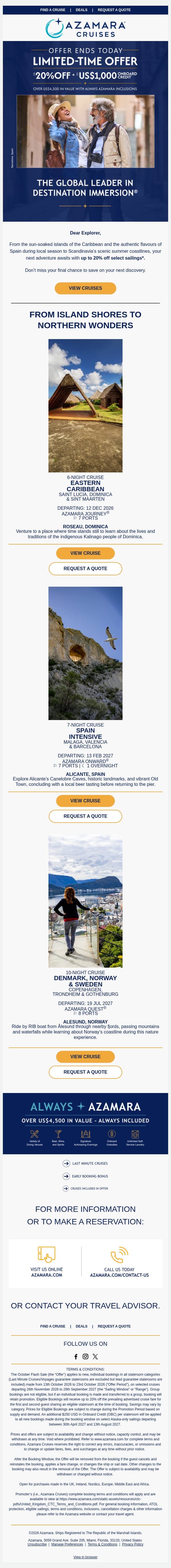 ENDS TODAY: Don't Miss These Savings email from Azamara screenshot