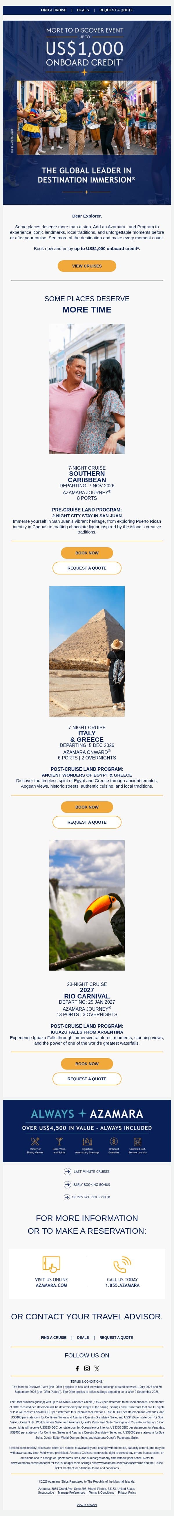 Where the Best Stories Begin email from Azamara screenshot