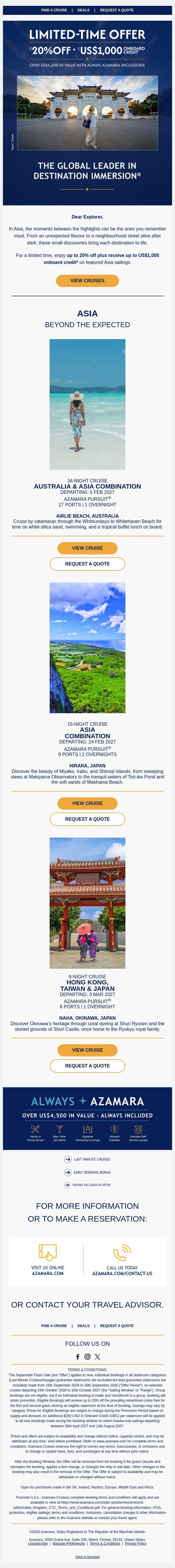 The Asia You Don't See on Postcards email from Azamara screenshot