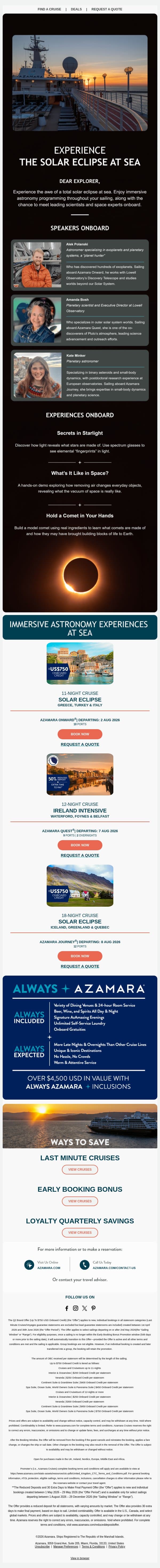 Your Front-Row Seat to the Solar Eclipse email from Azamara screenshot