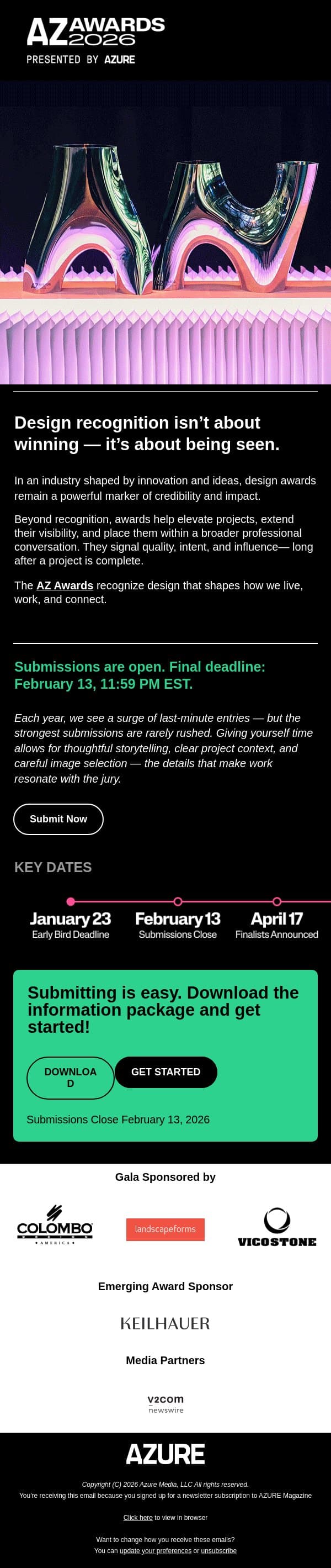 Why Design Awards Still Matter email from Azure screenshot