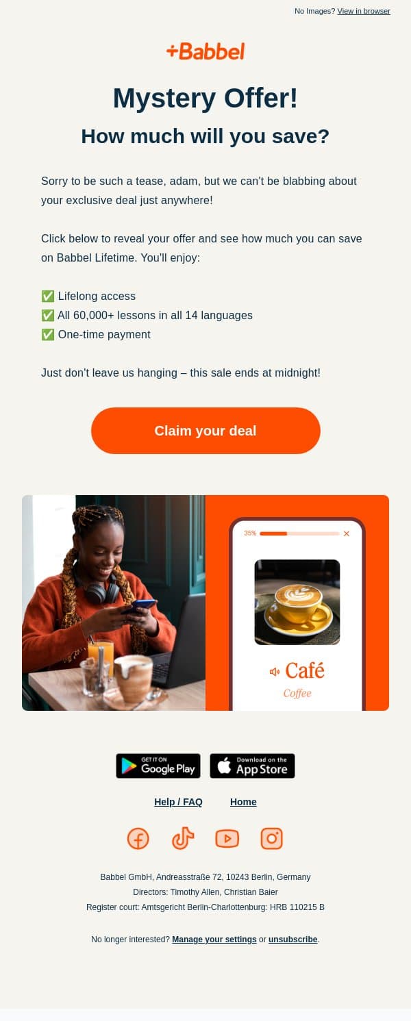 ⚡ Flash Sale: Lifetime mystery offer ⚡ email from Babbel screenshot