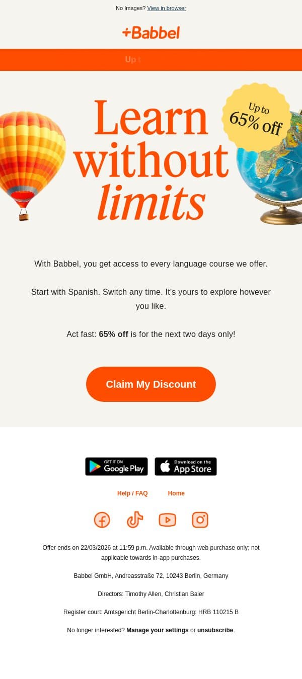 🌸 One price, every language: 65% off Babbel email from Babbel screenshot