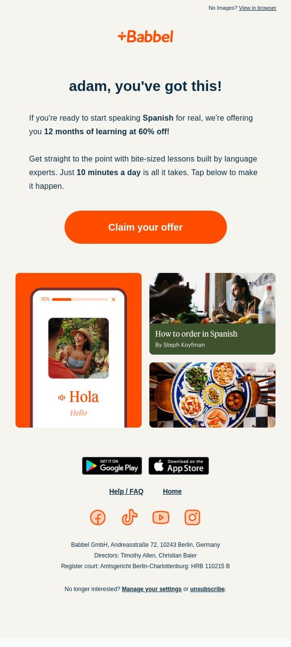 Get one step closer to your goals 🎯 email from Babbel screenshot