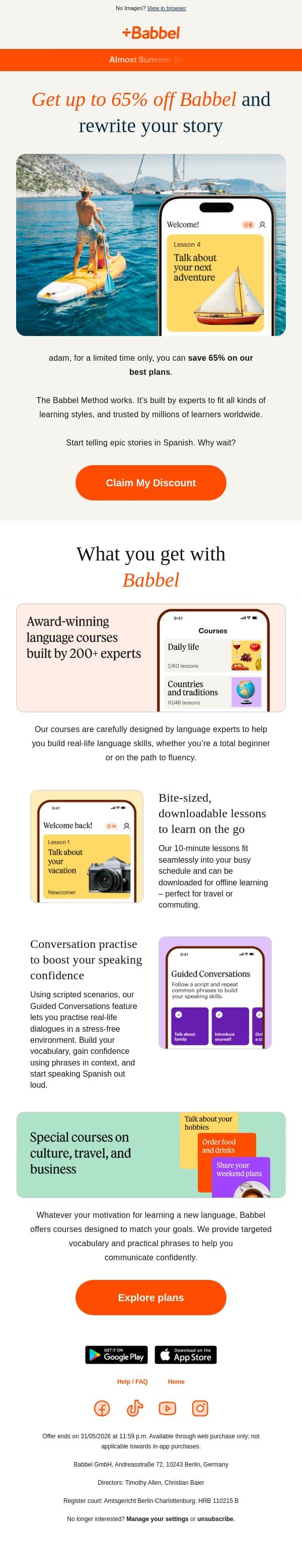 ✍️ True story: it all began with 65% off Babbel email from Babbel screenshot