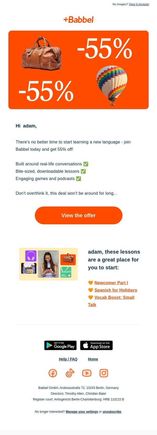 Today is the day! email from Babbel screenshot