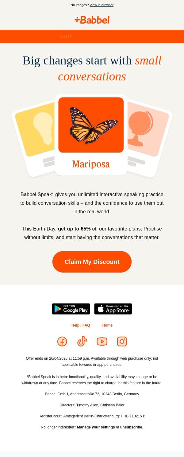 💚 Join the conversation with 65% off Babbel email from Babbel screenshot