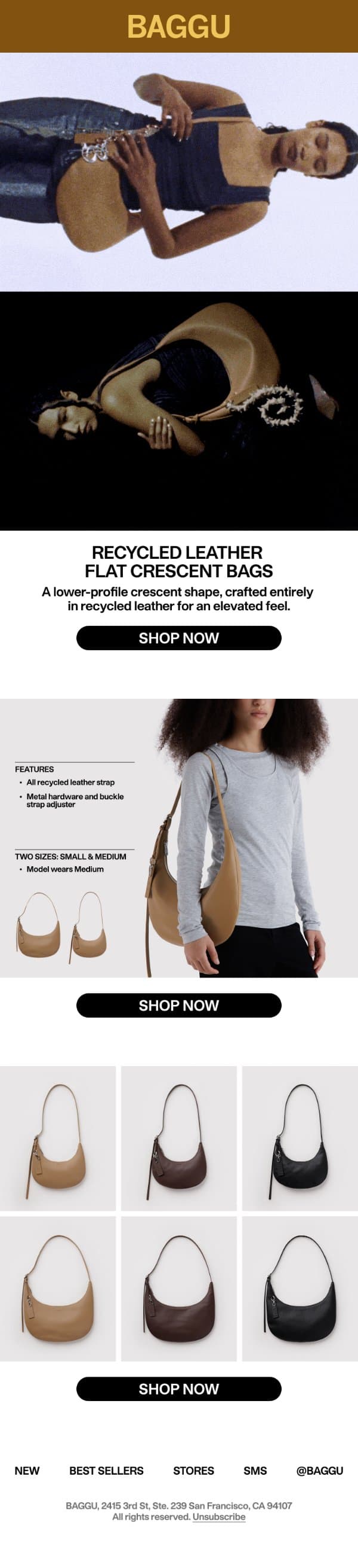 Recycled Leather Flat Crescent Bags email from Baggu screenshot