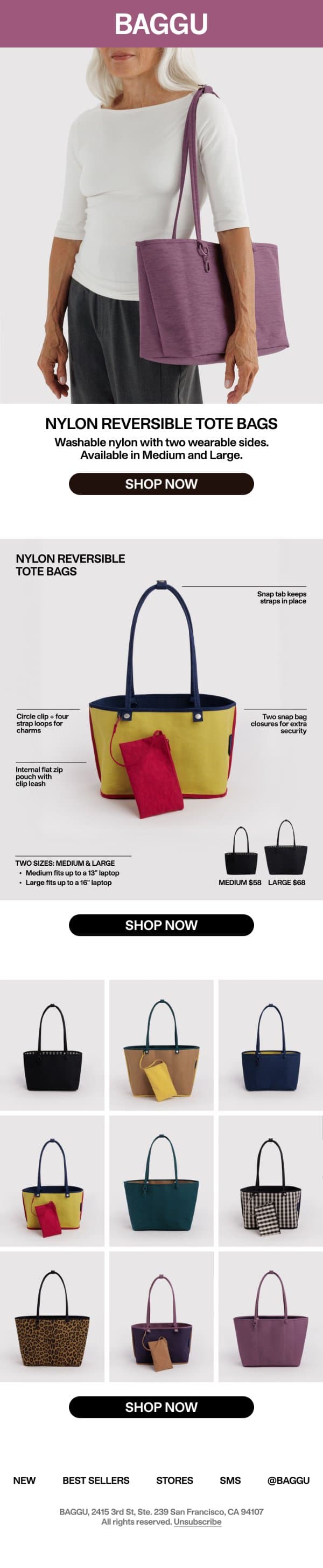 NEW: Nylon Reversible Tote Bags email from Baggu screenshot