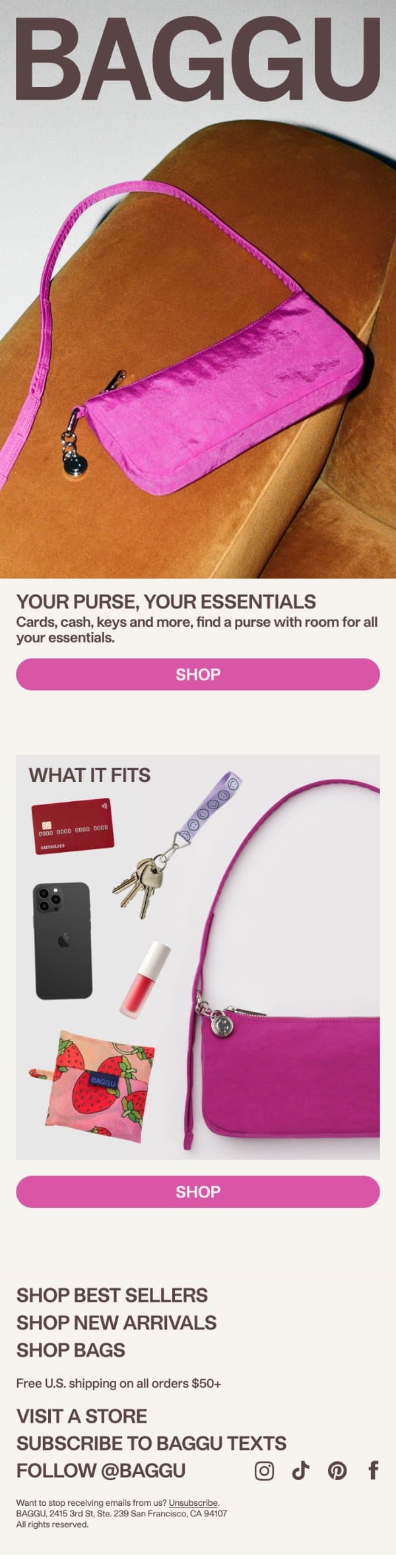 What Fits Inside Our Purses email from Baggu screenshot
